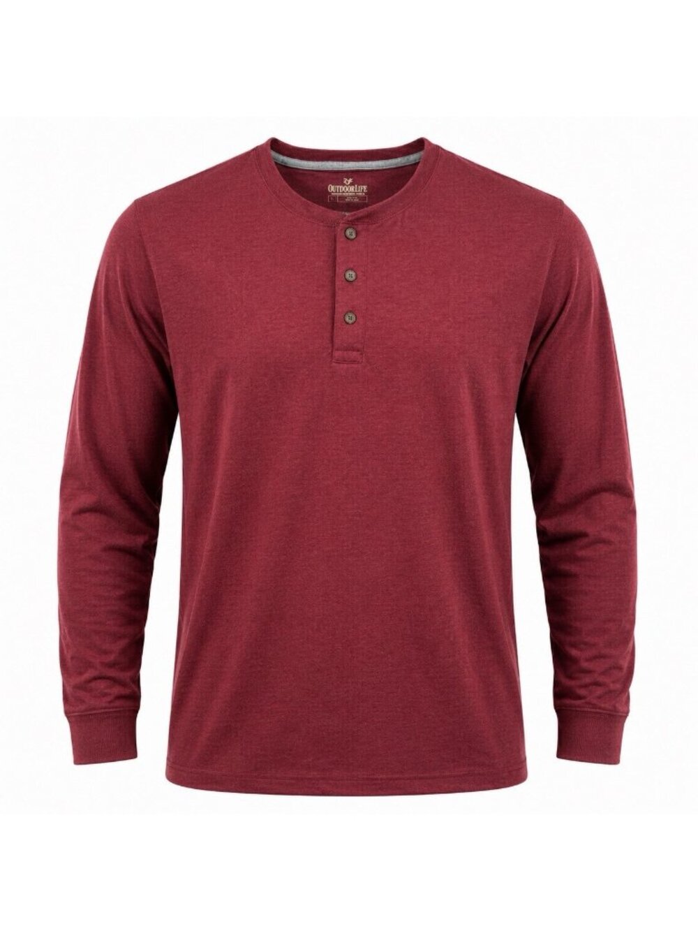Outdoor Life Wilderness Sueded Henley Long Sleeve Shirt Burgundy 3XL